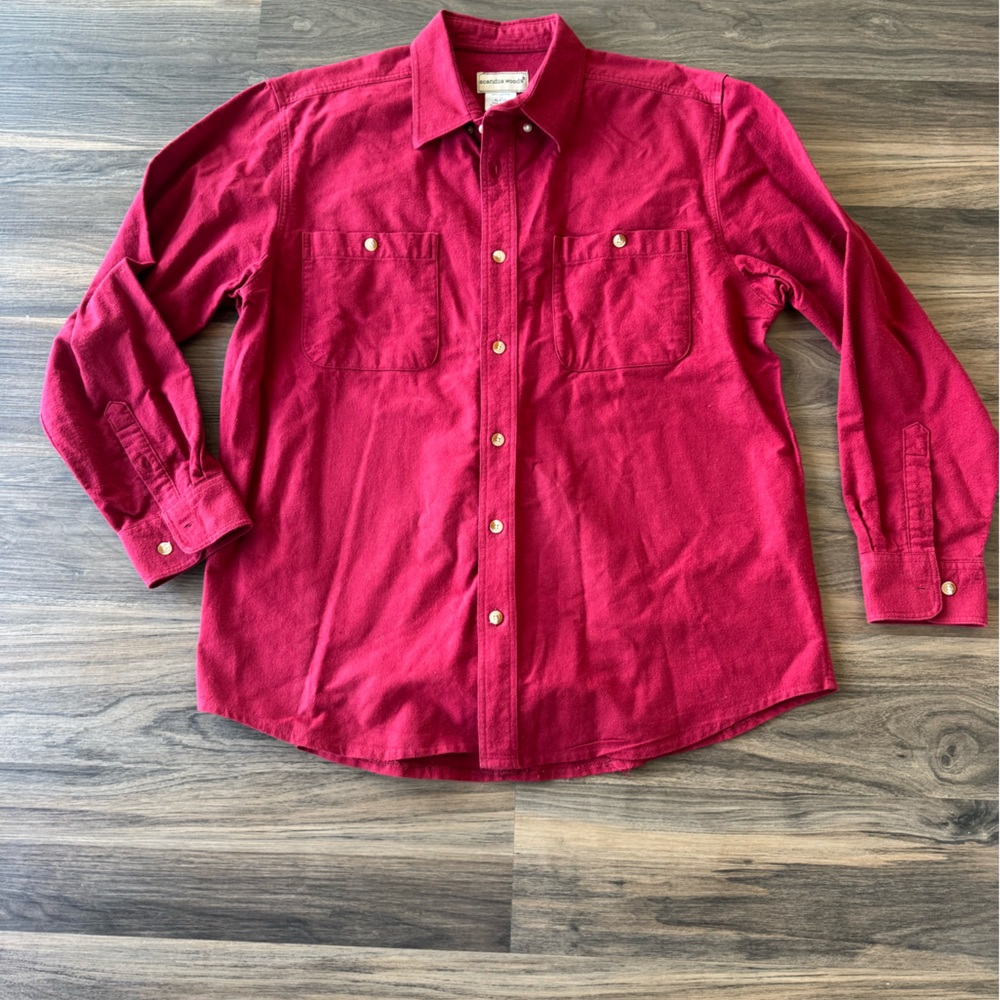 Scandia Woods Red Button-Front Flannel Shirt Sz Lg